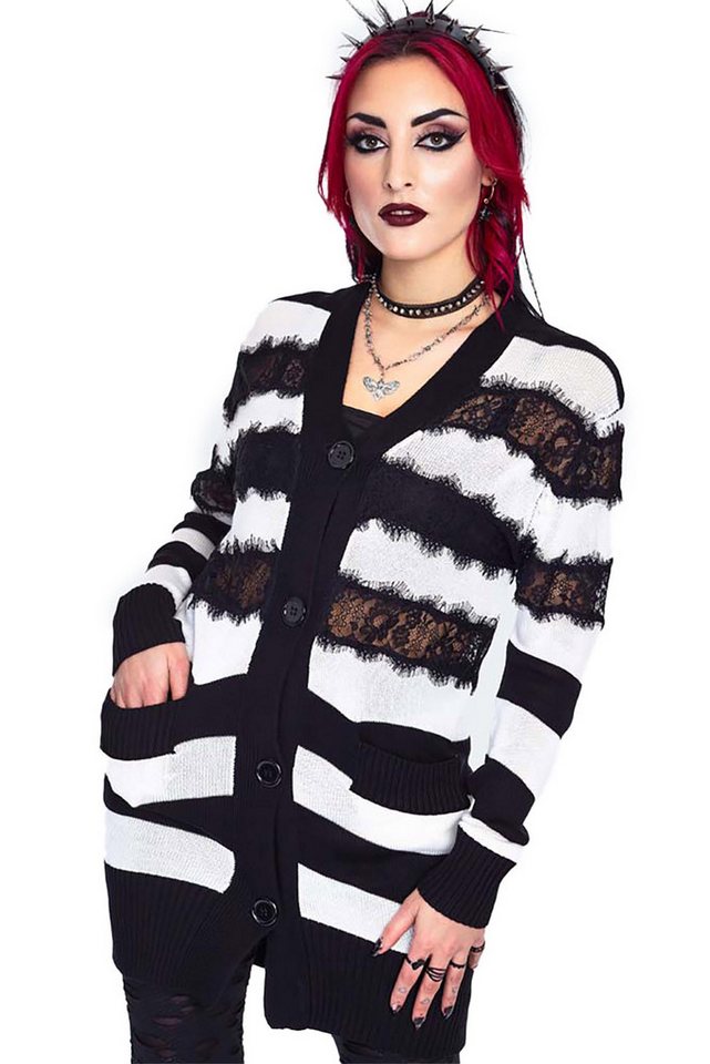 Jawbreaker Strickjacke Oversized Stripe White Cardigan Punk Grufti Gothic Jawbreaker Strickjacke Oversized Stripe White Cardigan Punk Grufti Gothic von Jawbreaker