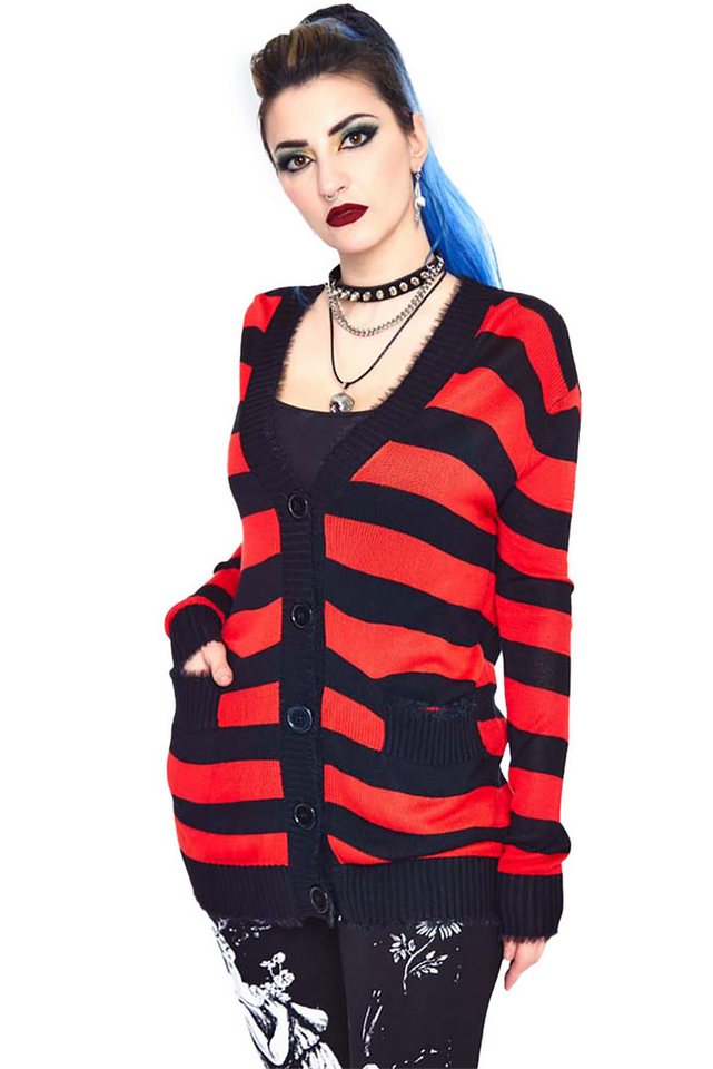 Jawbreaker Strickjacke Red Striped Oversized Cardigan Punk Grufti Gothic Jawbreaker Strickjacke Red Striped Oversized Cardigan Punk Grufti Gothic von Jawbreaker
