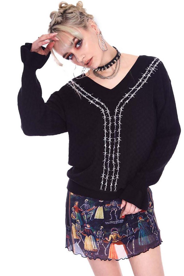 Jawbreaker Strickpullover Barbed Wire Strickpullover Bestickt Gothic Punk Grufti Jawbreaker Strickpullover Barbed Wire Strickpullover Bestickt Gothic Punk Grufti von Jawbreaker