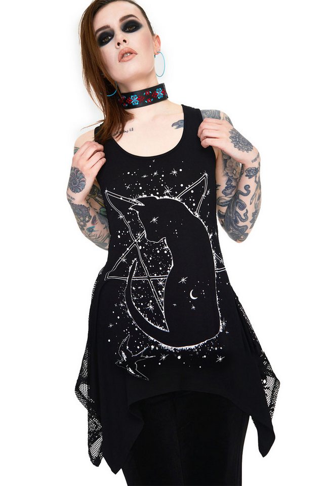 Jawbreaker Tanktop Cosmic Cat Longline Katze Kitty Cat Oberteil mit Spitze Jawbreaker Tanktop Cosmic Cat Longline Katze Kitty Cat Oberteil mit Spitze von Jawbreaker