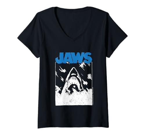 Damen Abbildung des Haiangriffs vom Jaws 2025 T-Shirt mit V-Ausschnitt von Jaws 2025