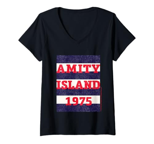 Damen Amity Island 1975 Jaws 2025 klassisches Design T-Shirt mit V-Ausschnitt von Jaws 2025