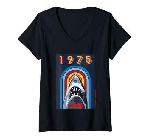 Damen Jaws 2025 1975 Haifischdesign im Retro-Look T-Shirt mit V-Ausschnitt von Jaws 2025