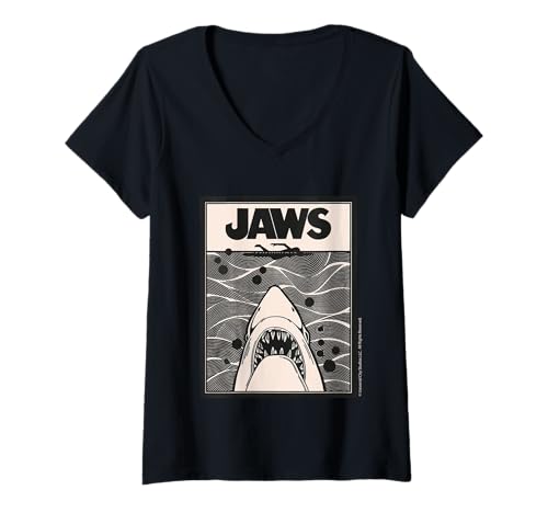 Damen Jaws 2025 Abbildung eines Jaws Sharks T-Shirt mit V-Ausschnitt von Jaws 2025