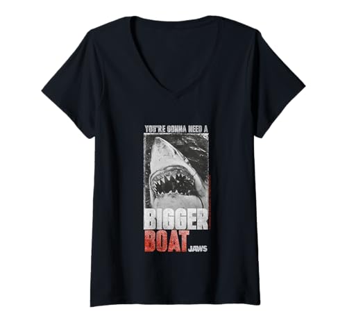 Damen Jaws 2025 Du wirst EIN größeres Boot brauchen T-Shirt mit V-Ausschnitt von Jaws 2025