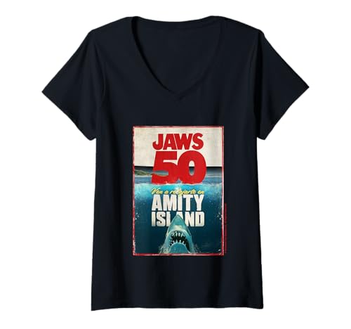 Damen Jaws 2025 Jaws 50 Ven A Relajarte En Amity Island T-Shirt mit V-Ausschnitt von Jaws 2025