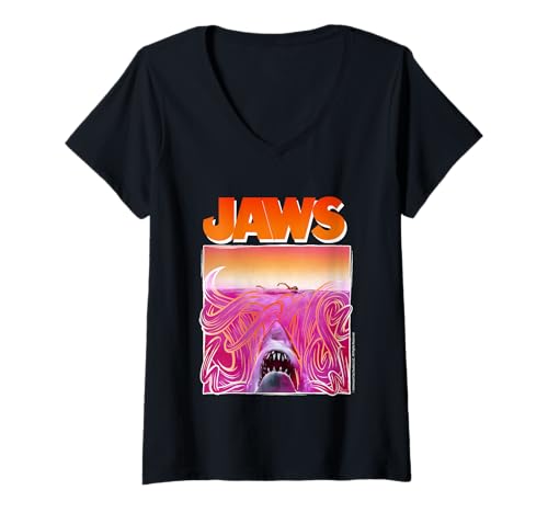 Damen Jaws 2025 Retro-Motiv „Wave“ mit Haifischmotiv T-Shirt mit V-Ausschnitt von Jaws 2025