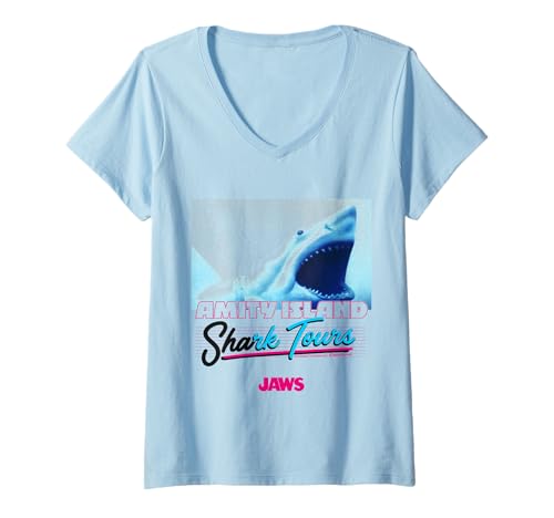 Damen Jaws 2025: Abenteuer mit Haien auf Amity Island T-Shirt mit V-Ausschnitt von Jaws 2025