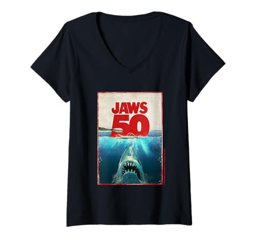 Damen Jaws 50 Jaws 2025 Celebration Classic T-Shirt mit V-Ausschnitt von Jaws 2025
