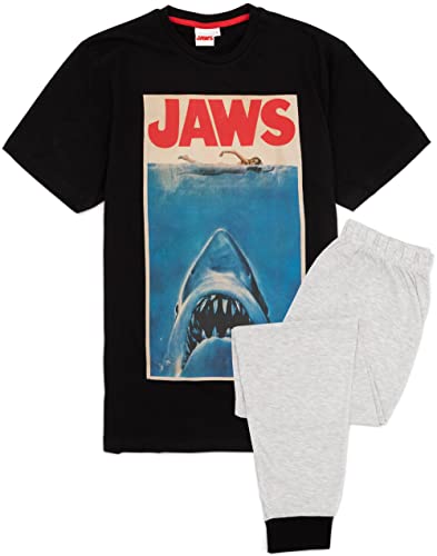 Vanilla Underground Jaws Movie Pyjamas für Herren | Lounge-Hosen-T-Shirt-Set mit Charakter-Logo in Schwarz/Grau | Geschenkartikel – X-Large von Vanilla Underground