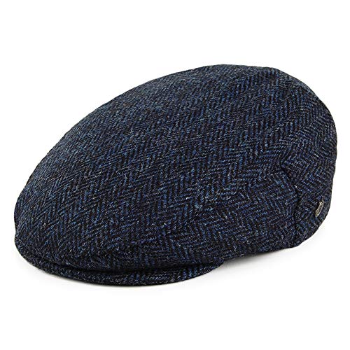 Jaxon & James Ardmore Harris Tweed Schiebermütze mit Fischgrätmuster - Blau-Schwarz - L von Jaxon & James