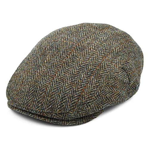 Jaxon & James Lundale Harris Tweed Schiebermütze mit Fischgrätmuster - Olivgrün-Braun - XXL von Jaxon & James