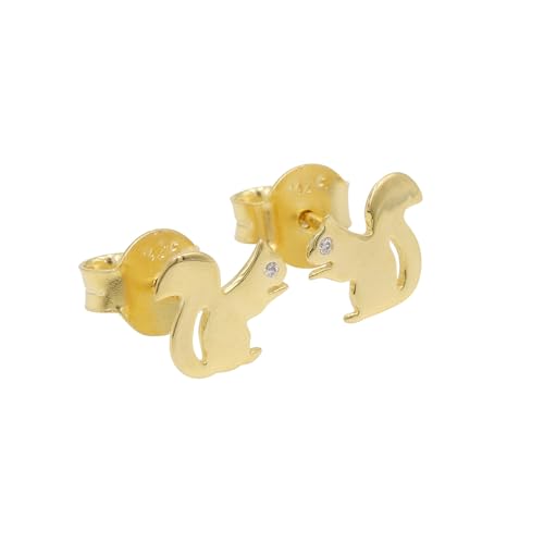 Eichhörnchen Ohrstecker Quirky Fun Earring 18K Gold Ohrringe Diamant Ohrstecker 1mm Runde Diamant besetzt Eichhörnchen Ohrstecker für Sie, Edelstein aus Sterlingsilber, Labordiamanten von Jay Jools