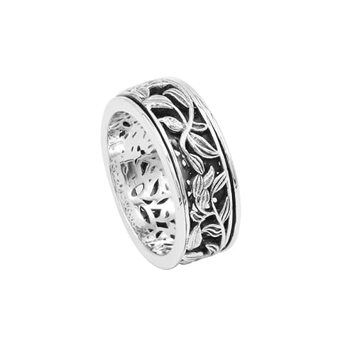Jay Jools 925 Sterling Silver Leaf Spinner Ring – Meditation Fidget Thumb Ring for Unisex (8.5) von Jay Jools