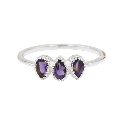 Jay Jools Amethyst-Ring für Damen – 925er Sterlingsilber, 3-Stein-Ring, eleganter Geburtsstein-Schmuck (Sterlingsilber, 9,5) von Jay Jools