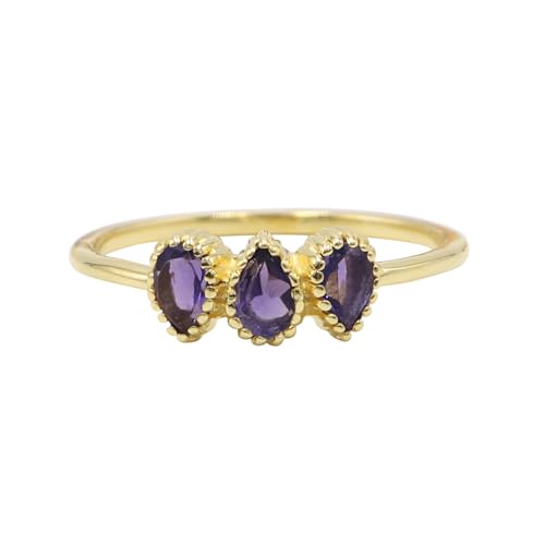 Jay Jools Amethyst-Ring für Damen – 925er Sterlingsilber, 3-Stein-Ring, eleganter Geburtsstein-Schmuck (18 Karat vergoldet, 8,5) von Jay Jools