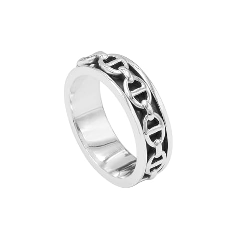 Jay Jools Angstring, Spinnerring, Fidget-Ringe für Angst mit Kettenglied aus 925er Sterlingsilber, Geschenke für Damen und Herren, US 7 von Jay Jools