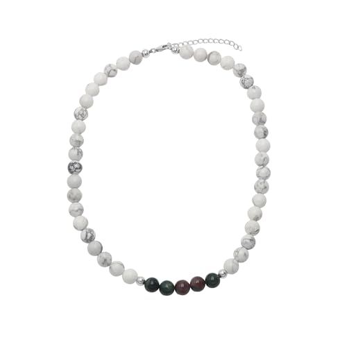 Jay Jools Bloodstone and Howlite Necklace for Women – Natural Gemstone Boho Beaded Necklace with 925 Sterling Silver Chain 20 Inches von Jay Jools