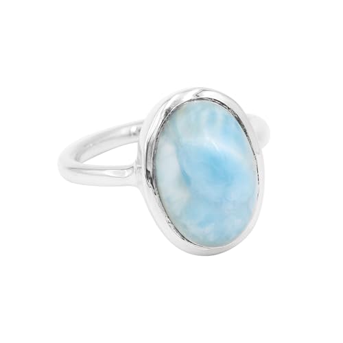 Jay Jools Blue Larimar Ring for Women – 925 Sterling Silver Gemstone Ring - Handmade Statement Jewelry Gift Size 7 von Jay Jools