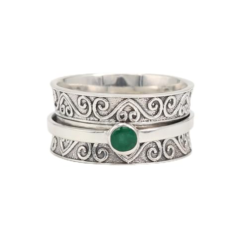 Jay Jools Emerald Spinner Ring, 925 Sterling Silver Fidget Band Ring for Women, Handmade Jewelry (10.5) von Jay Jools