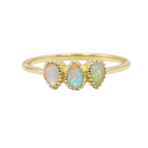 Jay Jools Äthiopischer Opalring für Damen, 925er Sterlingsilber, 3-Stein-Ring, eleganter Geburtsstein-Schmuck (Sterlingsilber, 8,5) von Jay Jools
