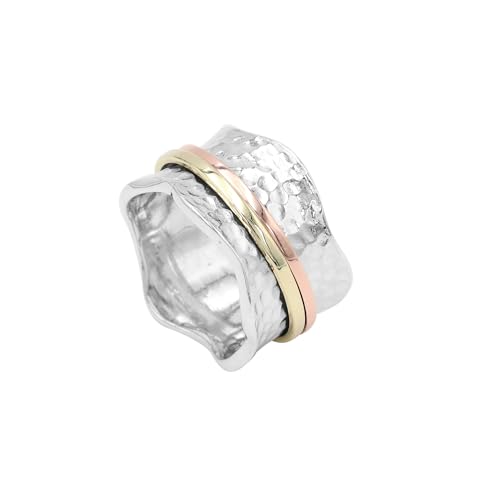 Jay Jools Fidget Ring 925 Sterling Silver | Spinner Ring | Hammerd Band Ring With Copper and Brass for Unisex US 5.5 von Jay Jools