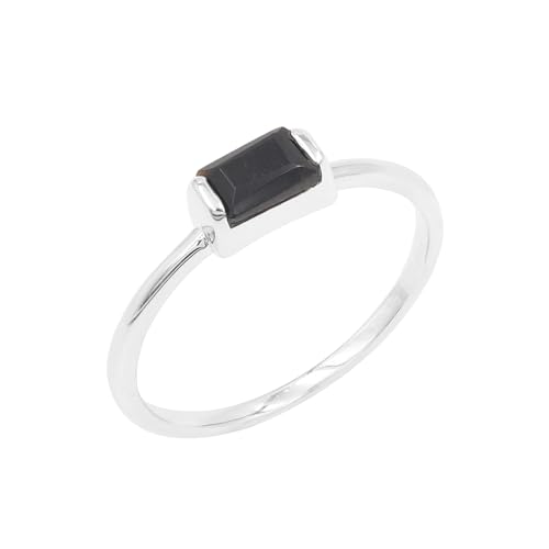 Jay Jools Granat-Ring, halbe Lünette, Baguette-Form, Edelstein, 925er Sterlingsilber, minimalistisch – Solitär-Verlobungsring, Schmuck für Frauen, US 8,5 von Jay Jools