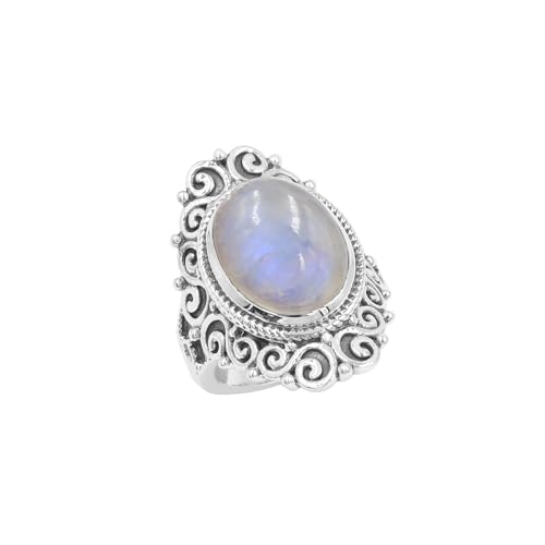 Jay Jools Mondstein-Ring aus massivem 925er-Sterlingsilber, klobiger Ring, Regenbogen-Mondstein-Edelstein-Schmuck, US 10,5 von Jay Jools