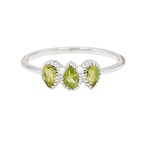 Jay Jools Peridot Promise Ring für Damen - 925 Sterling Silber 3-Stein Band - zierlicher August-Geburtsstein Ring (Sterlingsilber, 7) von Jay Jools