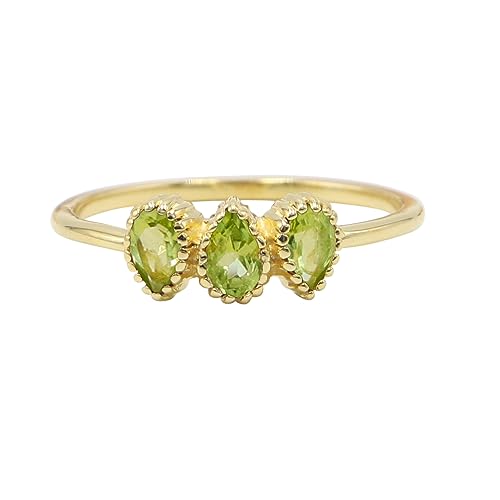 Jay Jools Peridot Promise Ring für Damen – 925 Sterling Silber 3-Stein Band – zierlicher August-Geburtsstein Ring (18 Karat vergoldet, 7) von Jay Jools