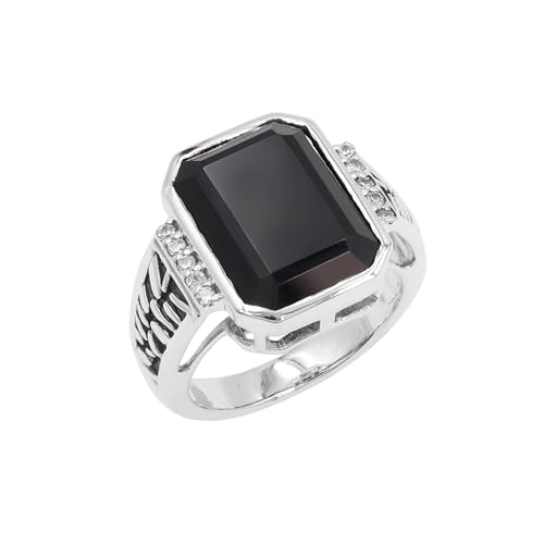 Jay Jools Ring mit schwarzem Onyx – Einzigartige Vintage-Ringe für Männer und Frauen – Geburtsstein Juli, 925er Sterlingsilber, schwarzer Onyx, CZ, Verlobungsschmuck, US 6 von Jay Jools