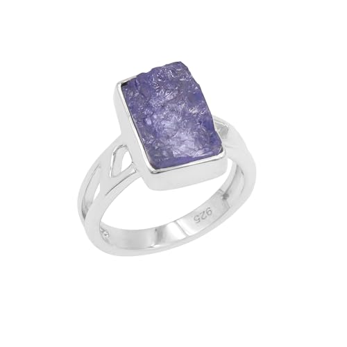 Jay Jools Roher Tansanit-Ring, Geburtsstein Dezember, aus 925er Sterlingsilber, blauer Solitär-Statement-Ring, Schmuck für Damen und Herren, US 6,5 von Jay Jools