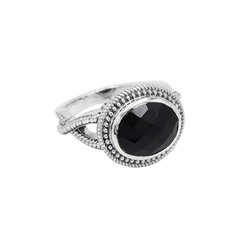 Jay Jools Schwarzer Onyx-Ring für Damen, 925er Sterlingsilber, Vintage-Stil, 10 x 12 mm, schwarzer ovaler Edelstein-Statement-Ring (52¾(17)) von Jay Jools