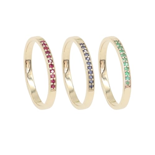 Jay Jools Stapelbarer Ring aus 9-karätigem Gelbgold | Blauer Saphir, Smaragd, roter Rubin, Halb-Eternity-Bandring für Damen und Mädchen, US 10,5 von Jay Jools