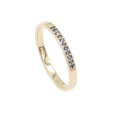 Jay Jools Stapelbarer Ring aus 9-karätigem Gelbgold | Blauer Saphir-Half-Eternity-Bandring für Damen und Mädchen, US 11,5 von Jay Jools