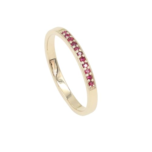 Jay Jools Stapelbarer Ring aus 9-karätigem Gelbgold | Roter Rubin-Half-Eternity-Bandring für Damen und Mädchen, US 10,5 von Jay Jools