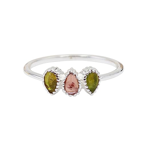 Jay Jools Turmalin-Ring für Damen – 925er Sterlingsilber, 3-Stein-Ring, eleganter Geburtsstein-Schmuck (Sterlingsilber, 7,5) von Jay Jools