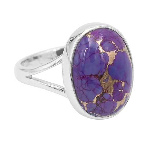 Jay Jools Türkis Ringe, Sterling Silber Ringe, Statement Ringe, Lila Kupfer Türkis Stein Ring, Ringe für Frauen, Handgefertigter Ring, Geburtsstein Ringe, 8, Metall, Türkis von Jay Jools