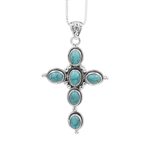 Jay Jools Turquoise Cross Necklace – Southwest Style – 925 Silver, 18" von Jay Jools