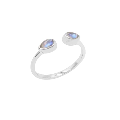 Jay Jools Verstellbarer Ring mit doppeltem Geburtsstein, Birnen-Edelstein, Lünette in 925er Sterlingsilber, offener Ring (Mondstein) US 8, Sterlingsilber-Edelstein, Mondstein, Sterling Silber, von Jay Jools