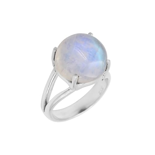 Regenbogen-Mondstein in 925 Sterling Silber Solitärring, Statement-Ring-Schmuck US 10,5 von Jay Jools