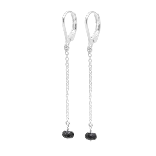 Schwarze Onyxperlen 925 Sterling Silber Kettenohrringe mit Brisur, Ohrhänger, Silberschmuck, Geschenk für Sie von Jay Jools