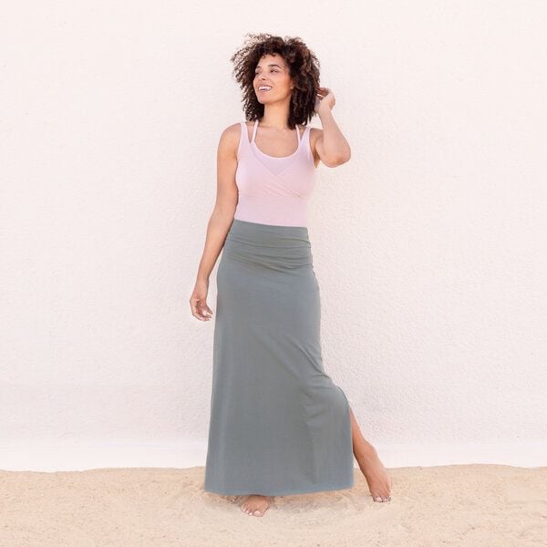 Jaya INDRA - Damen - Maxi-Rock aus elastischer Biobaumwolle mit doppeltem Bund, High Waist - Low Waist tragbar von Jaya