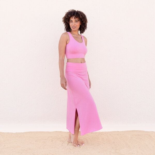 Jaya INDRA - Damen - Maxi-Rock aus elastischer Biobaumwolle mit doppeltem Bund, High Waist - Low Waist tragbar von Jaya