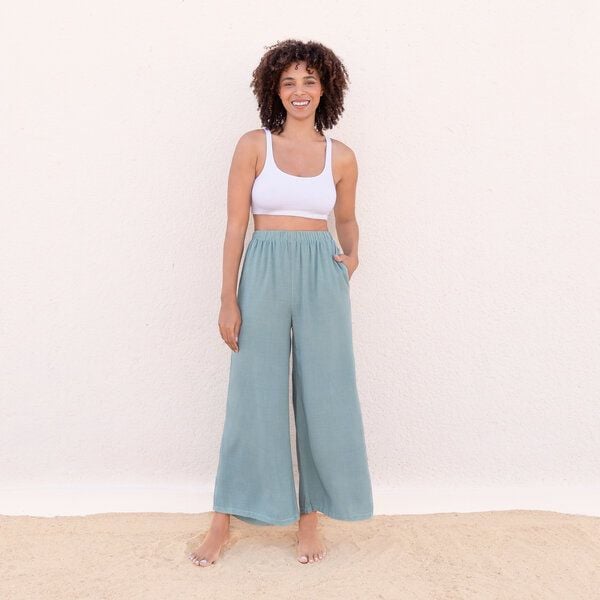 SKY - Damen - JAYA-UNIQUE - lässige Sommerhose, gerade geschnittene Beine, Drawstrings Dip-Dye Färbung handgemacht in Bali von Jaya