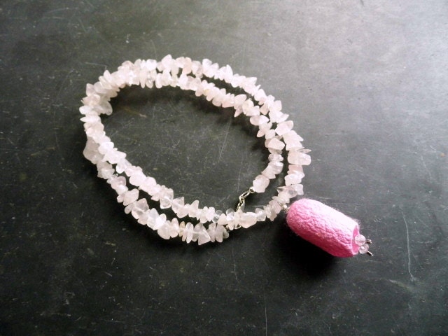 Halskette, Rosenquarz, Chakra Herz-Chakra, Seide, Cocoon, Rosa von JayasStarBazaar