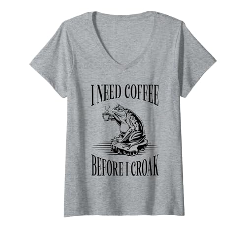 Damen Kaffeetrinker I Need Coffee Before I Croak Frog T-Shirt mit V-Ausschnitt Damen Kaffeetrinker I Need Coffee Before I Croak Frog T-Shirt mit V-Ausschnitt von Jaybeez Coffee Lover Tees
