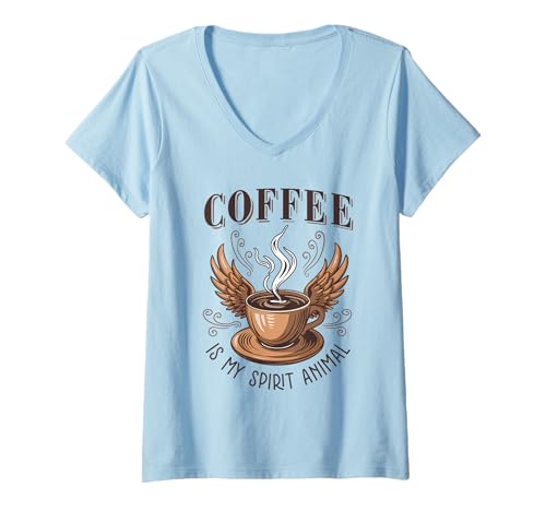 Damen Geschenke für Kaffeetrinker Kaffee ist Mein Geisttier T-Shirt mit V-Ausschnitt Damen Geschenke für Kaffeetrinker Kaffee ist Mein Geisttier T-Shirt mit V-Ausschnitt von Jaybeez Coffee Lover