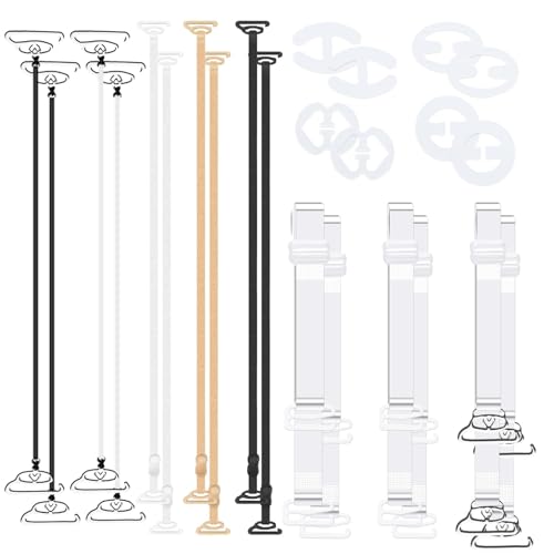 BH-Träger für Damen, 24 Stück, transparent, transparent, verstellbar, 4 Stück BH-Ersatz-Schultergurte und 8 BH-Trägerhalter zum Rutschen für Damen und Mädchen, Gemischte Farbe, Alle Größen von Jaydear
