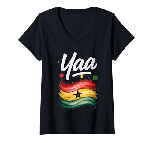 Damen Yaa Ghana Flagge Ghanaian Name Geburtstagsgeschenk T-Shirt mit V-Ausschnitt von Jaydu Ghanian Geburtstagsname Yaa
